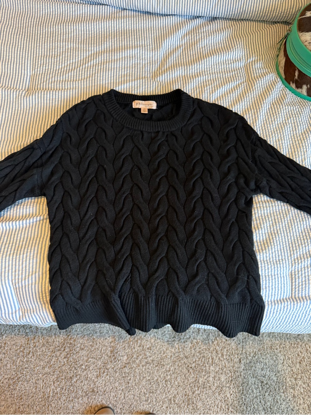 Philosophy Black Cable-Knit Crew Sweater